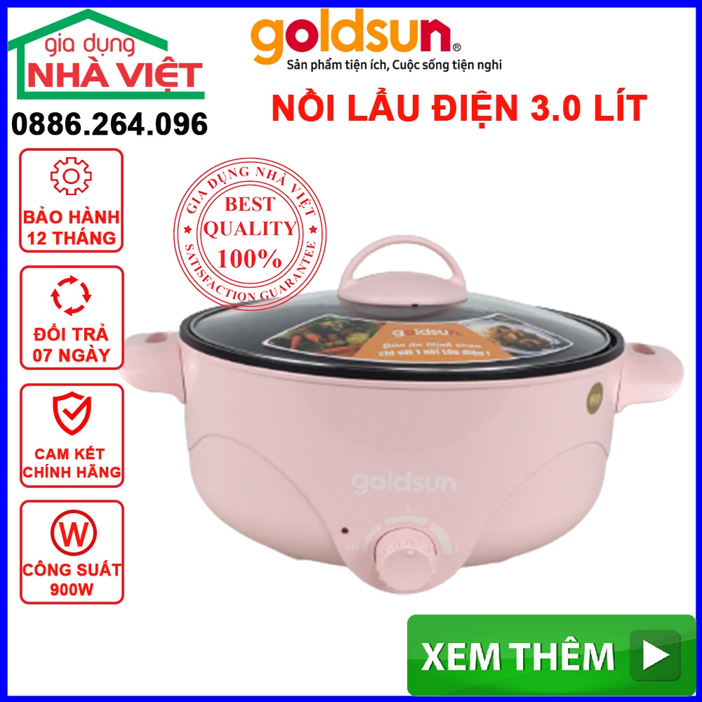 ✴Nồi lẩu điện Goldsun, 3.0 lít, công suất 900W bảo hành 12 tháng lỗi đổi mới trong 7 ngày, mã GMC3000