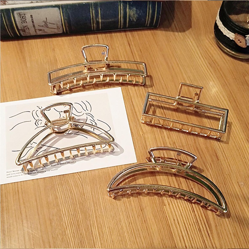 Kẹp tóc Shiny B&amp;S hình học đơn giản màu vàng mờ thời trang Hàn Quốc cho nữ