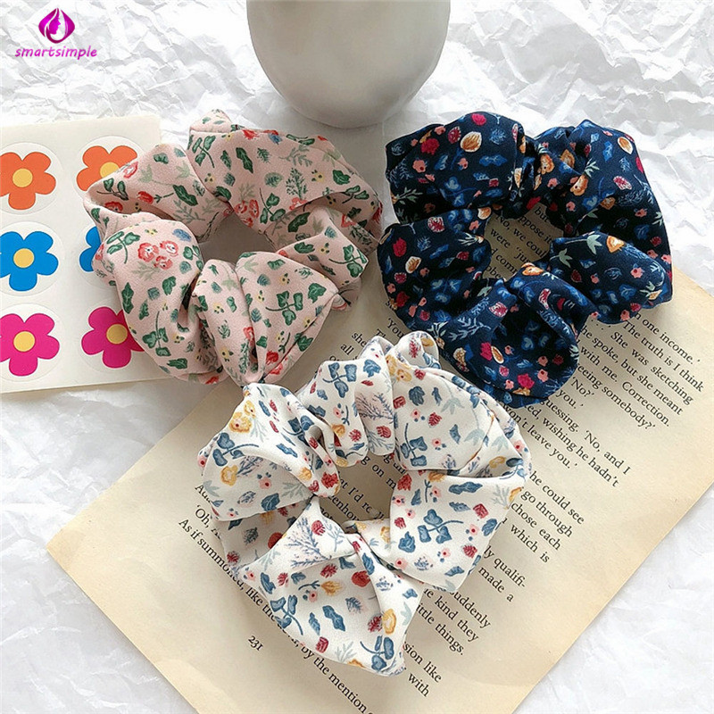 Dây Buộc Tóc Co Dãn Họa Tiết Hoa Phong Cách Retro Cho Nữ