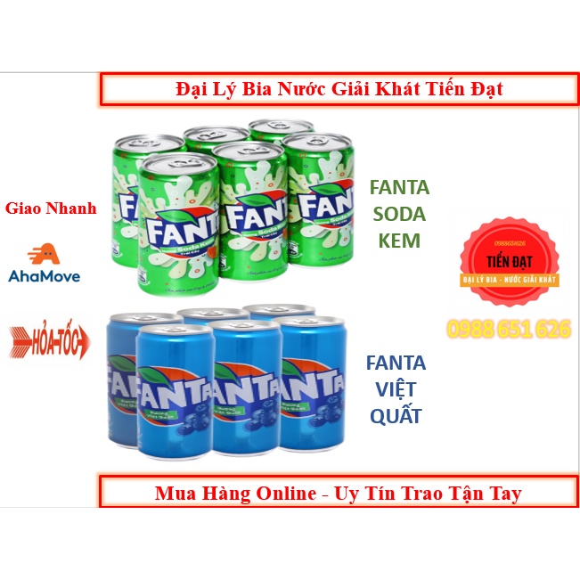 Lốc 6 Lon Nước Ngọt Fanta Hương Soda Kem Trái Cây Và Hương Việt Quất 330ml