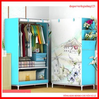 Tủ quần áo vải khung sắt 1 buồng 2 ngăn 150x69x41cm