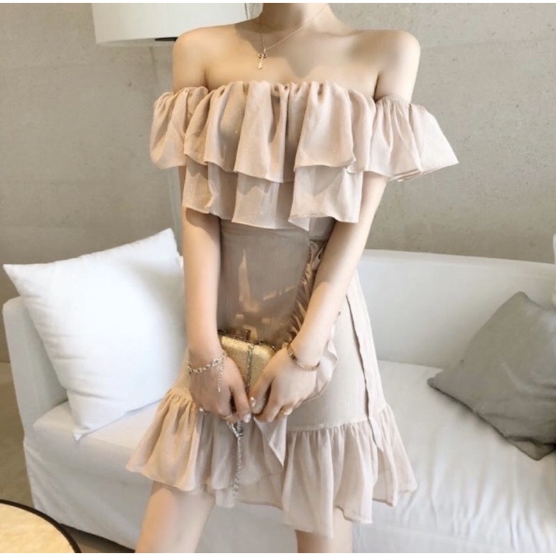 Đầm trễ vai tiểu thư Blapink đầm bánh bèo trễ vai tay phồng 2 lớp nhiều màu tôn dáng