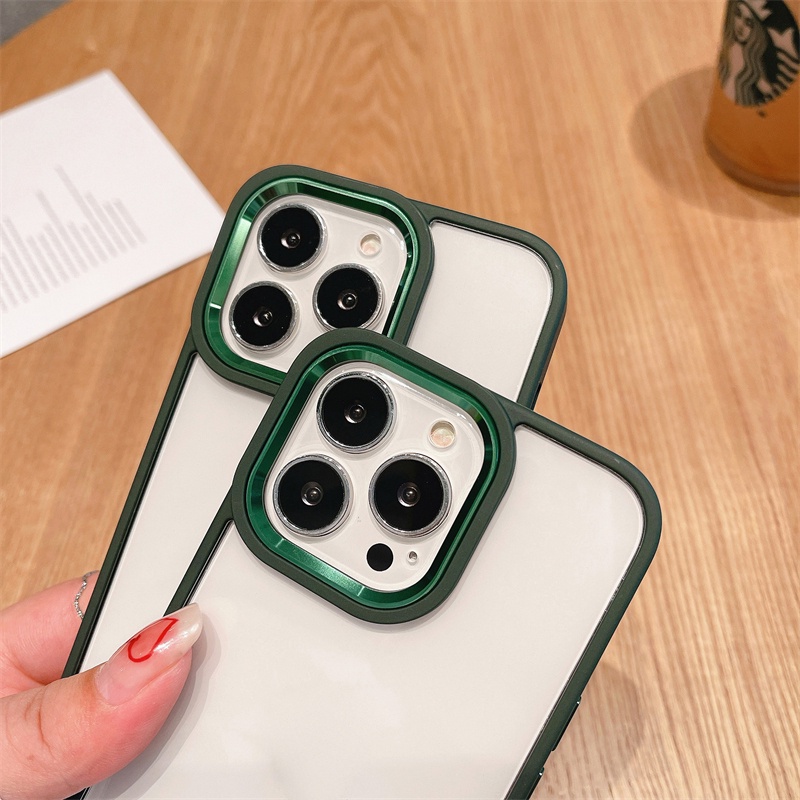 Ốp Điện Thoại Cứng Trong Suốt Viền Kim Loại Chống Sốc Cho iPhone 14 13 12 11 Pro Max