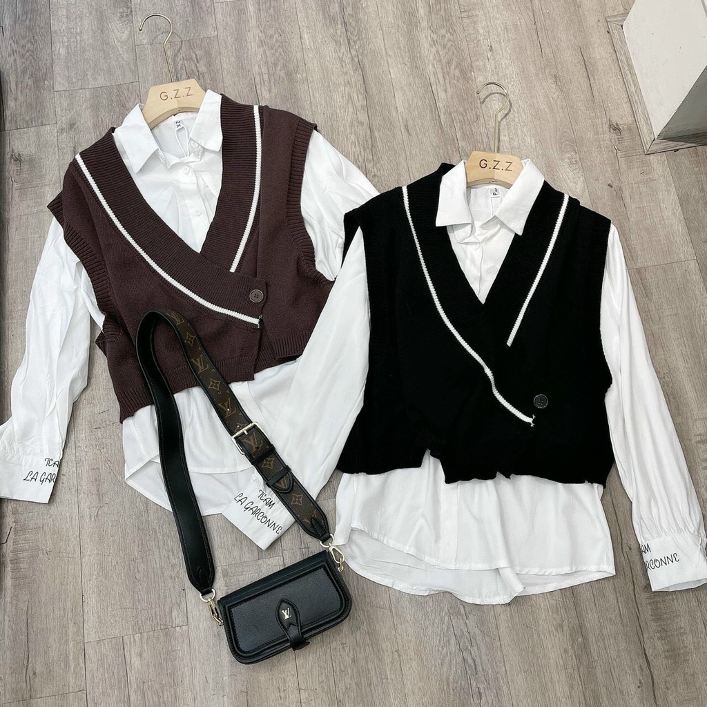 Set áo len ghile kèm áo sơ mi trắng hàng quảng châu cao cấp. | BigBuy360 - bigbuy360.vn
