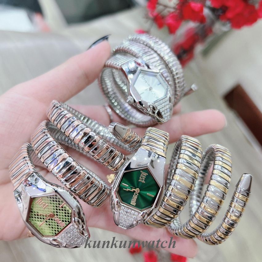 Đồng Hồ Nữ Just Cavalli Rắn Quấn Tay, Đầu Đính Pha Lê - Mặt 22mm