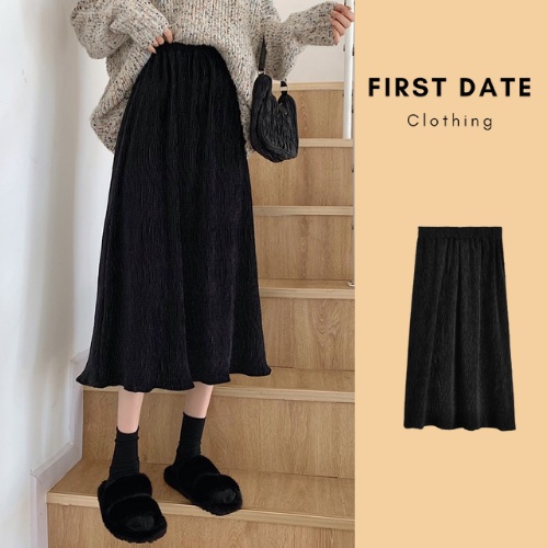 Chân váy dài thu đông nhung FIRST DATE chân váy chữ A mùa thu phong cách Hàn Quốc