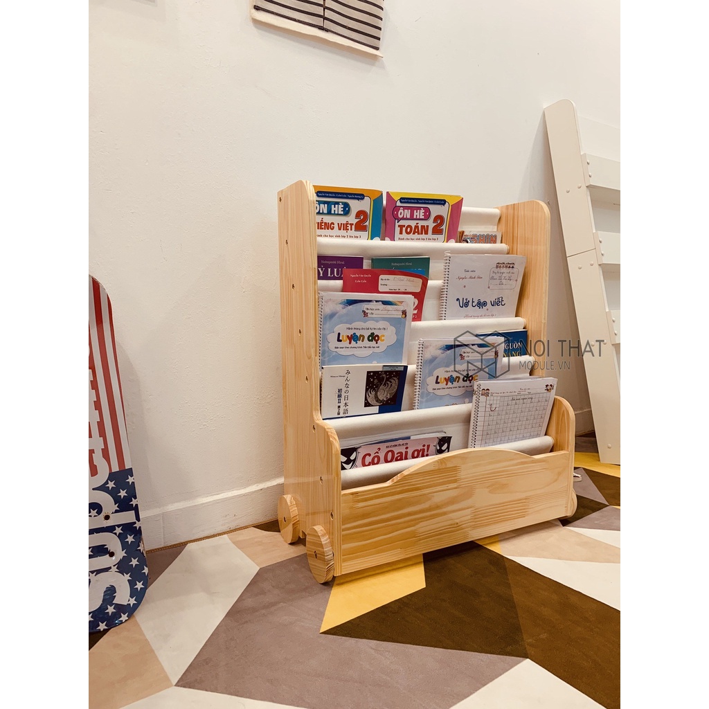 Kệ sách oto montessori 6 tầng - chất liệu gỗ thông phủ bóng chống ẩm mốc, an toàn cho bé