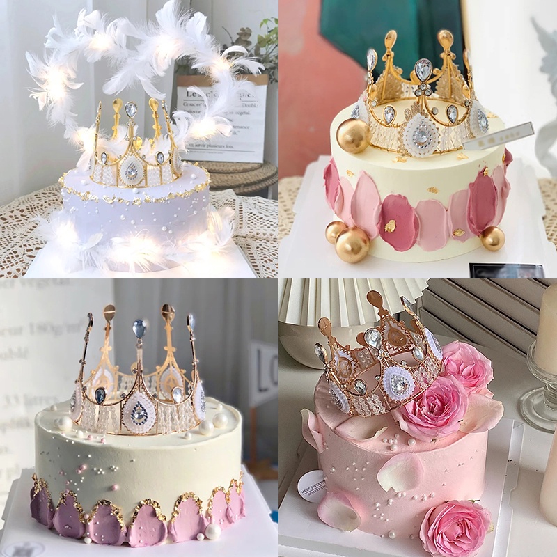Vương Miện Đính Đá Pha Lê Lấp Lánh Dùng Trang Trí Bánh Kem Sinh Nhật
