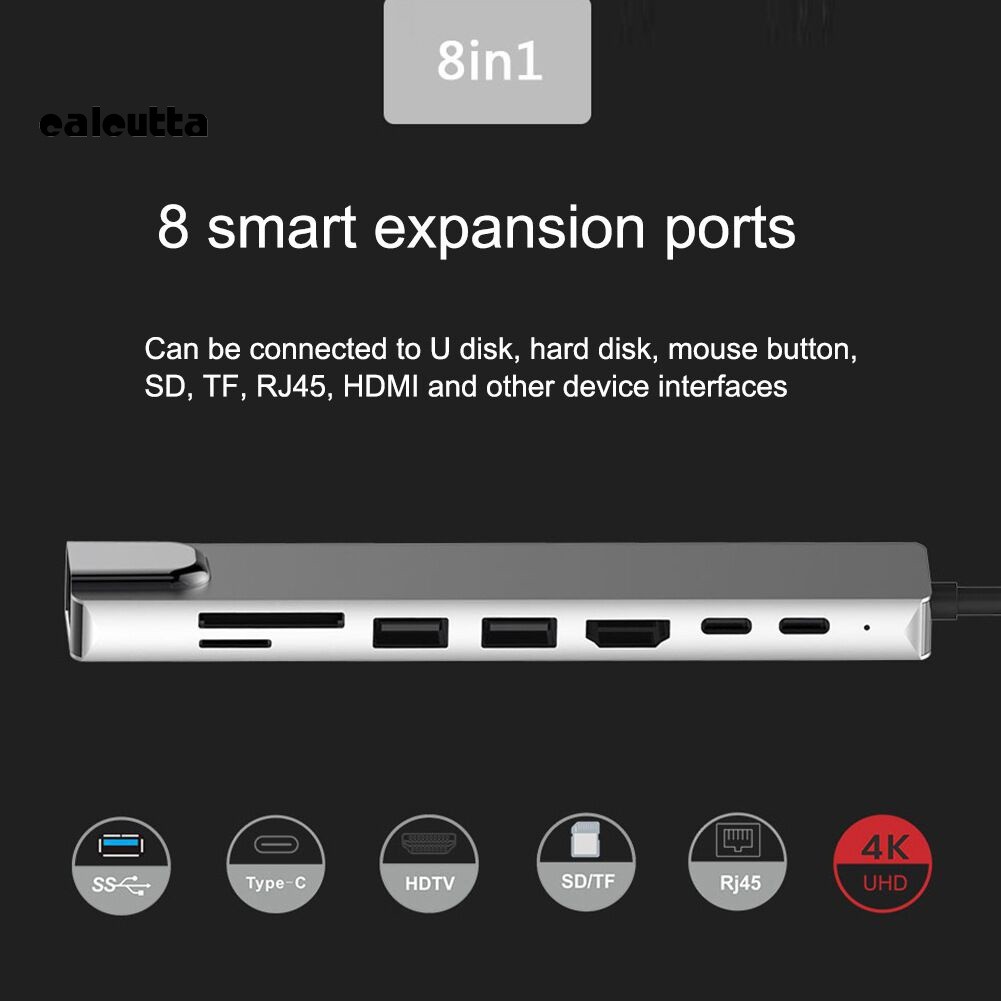 Bộ Chuyển Đổi Đa Năng 8 Trong 1 Từ Cổng Type-C Sang Hdmi RJ45 Usb 3.0 TF PD Tiện Lợi