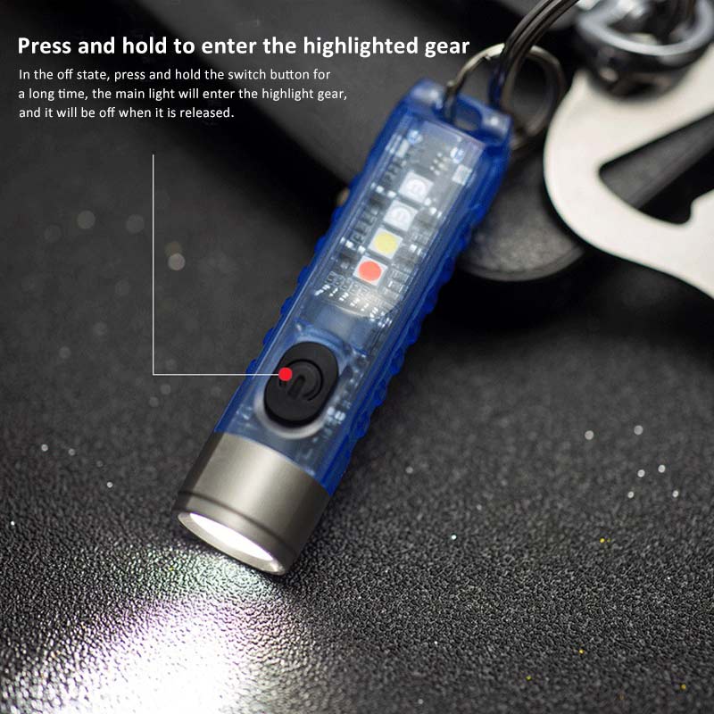 Đèn pin gắn móc khóa bằng nhựa bền ánh sáng trắng huỳnh quang tối đa 500lm mini