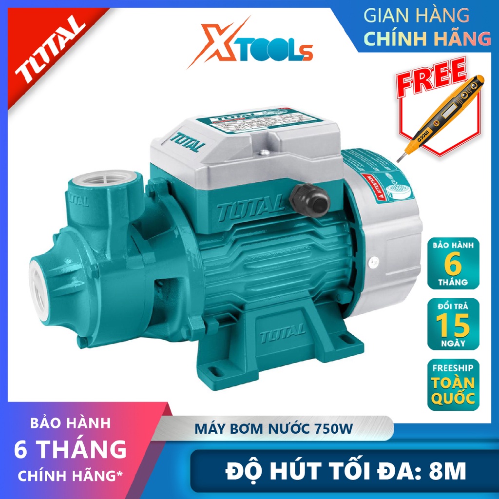 Máy bơm nước TOTAL TWP17506 Máy bơm nước dùng điện Công suất 750W (1HP) Chiều cao bơm 52m Độ hút sâu 8m bơm nước lên bồn