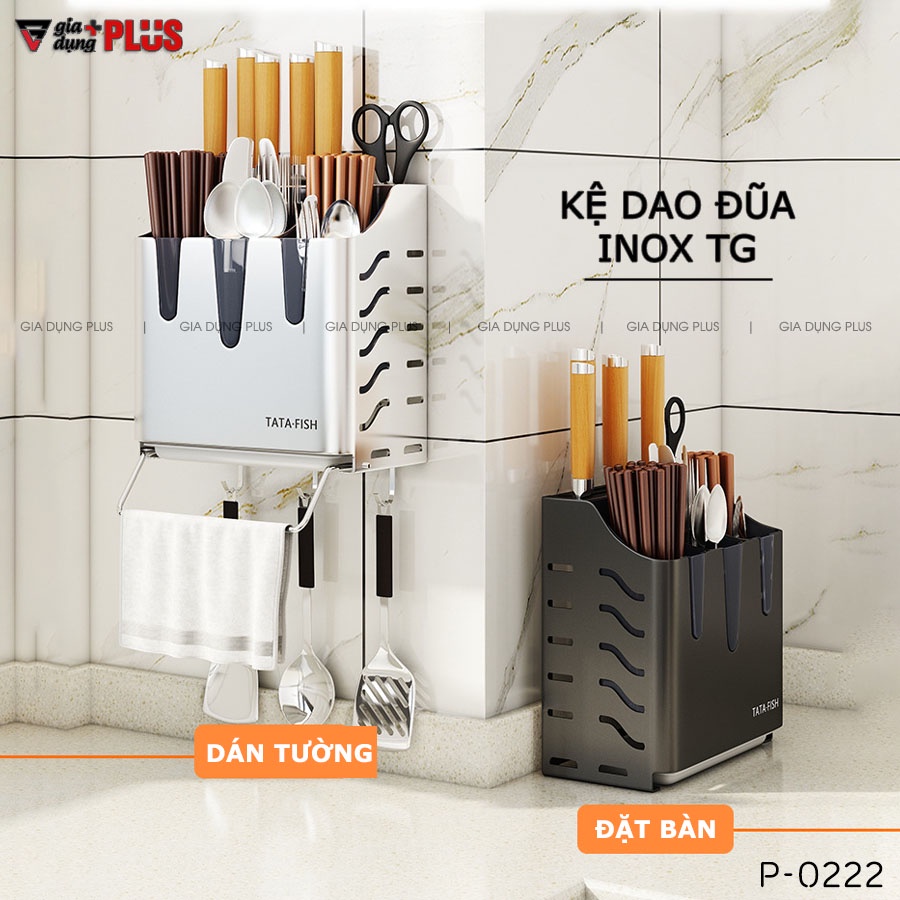 Hộp Cài Dao, Đựng Đũa Đa Năng INOX 304 Cao Cấp Không Gỉ | Đặt Bàn &amp; Dán Tường | Gia Dụng Plus