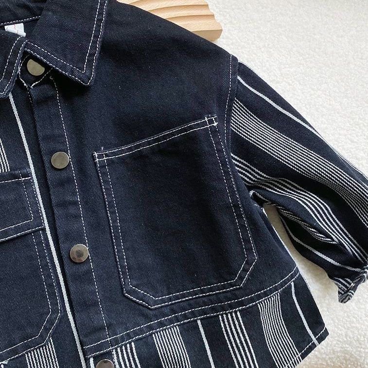 Áo Khoác Denim Tay Dài Kẻ Sọc Màu Sắc Trẻ Trung Phong Cách Hàn Quốc Cho Nam