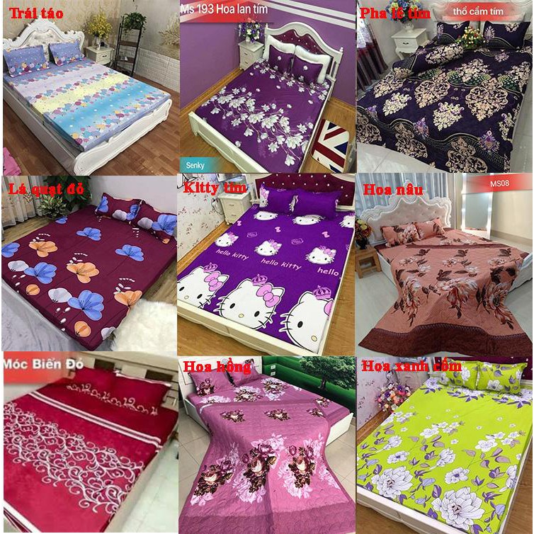 [Nghỉ bán xả gấp]Drap ga giường cotton poly mềm mịn-mẫu hello kitty tím