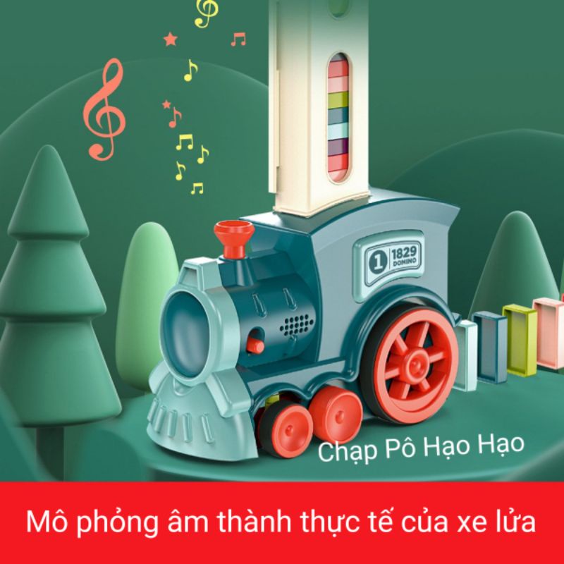 Đoàn tàu xe lửa DOMINO thả khối tự động, phát nhạc thông minh cho bé
