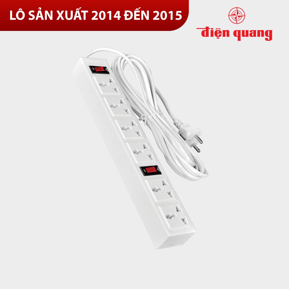 Ổ cắm Điện Quang ĐQ 003A-04 ( 6 lỗ 3 chấu) - Năm SX 2014, 2015 - Bảo hành 12 tháng