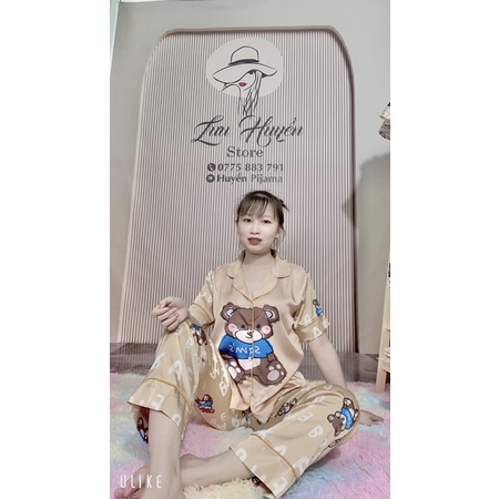 Đồ bộ pijama tay ngắn quần dài hình gấu nâu lụa latin | BigBuy360 - bigbuy360.vn