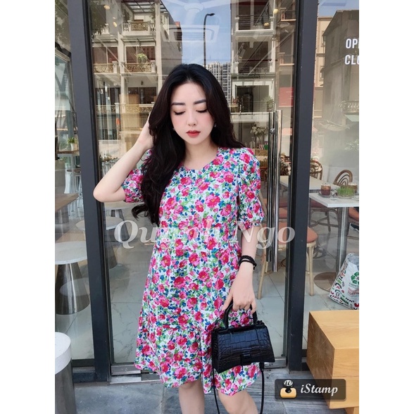 Đầm hoa hồng size M giật tag Bsk chính hãng