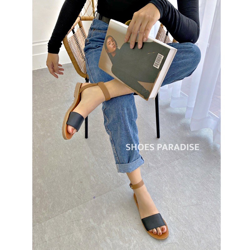 Sandal nữ xinh bảng ngang da bò thật đế bệt Shoes Paradise 1NC