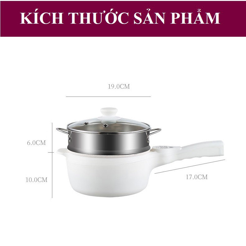 Nồi điện đa năng SHANGHOU mini chống dính có tay cầm - Bếp điện 2 tầng dùng để nấu, hấp, chiên, xào - Công suất 600W