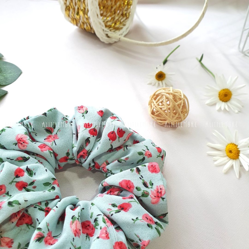 Dây Buộc Tóc Scrunchies AlittleMORE Hoa Nhí Họa Tiết Xinh Xắn Nữ Tính Cột Tóc Đẹp Dễ Thương