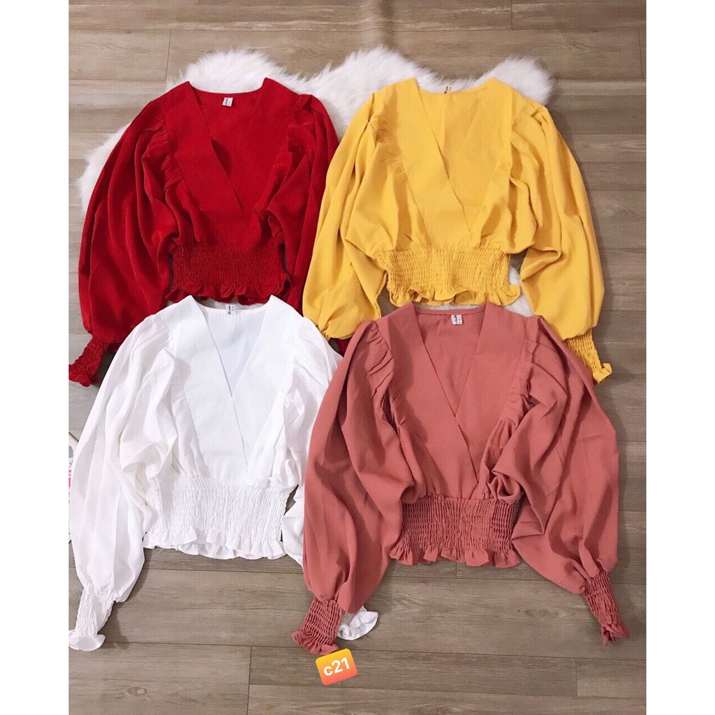 Áo croptop cổ V bo eo A5083