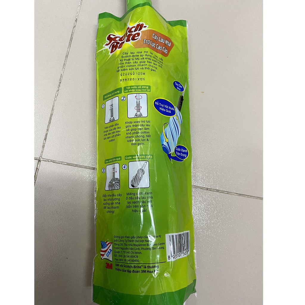 Cây Lau Nhà Trợ Lực Cao Cấp 3M Xa004498169 Scotch-Brite – Tay cầm nhẹ, Hỗ trợ vắt nước hiệu quả, Cước xanh tiện dụng