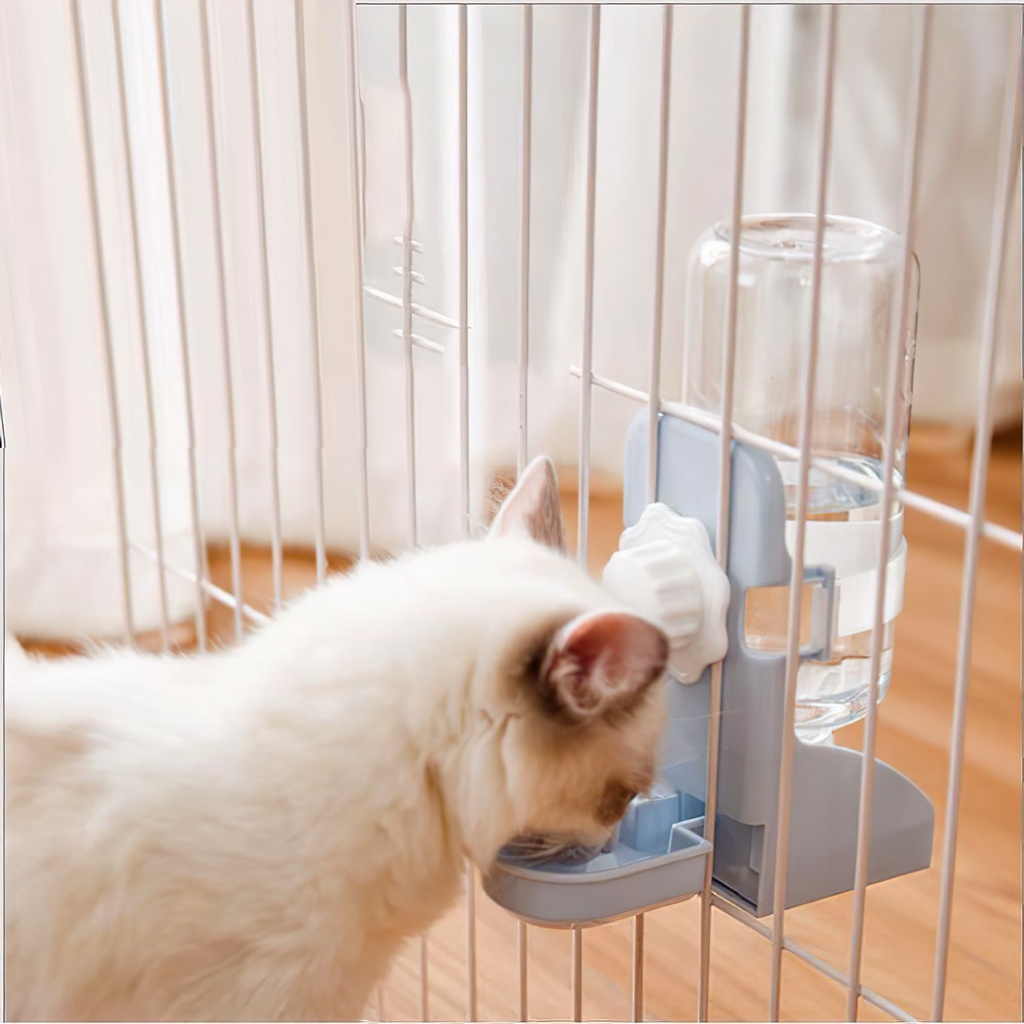 Bình nước cho chó mèo gắn chuồng có khay treo lồng cho thú cưng cấp nước tự động 500ml