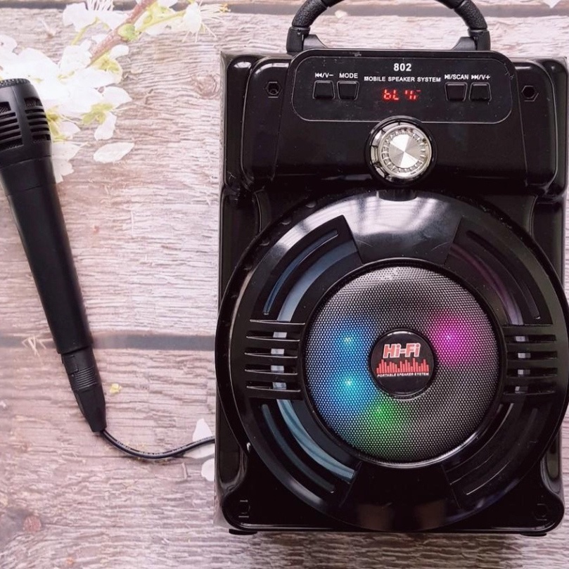 Loa karaoke kẹo kéo không dây Mini JHW801+802 kết nối bluetooth tặng kèm mic có dây, âm thanh chất lượng, mic bắt giọng