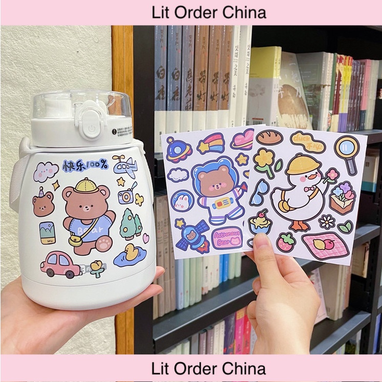 LIT Hình dán cute trang trí bình nước laptop sổ tay hình gấu thỏ đáng yêu