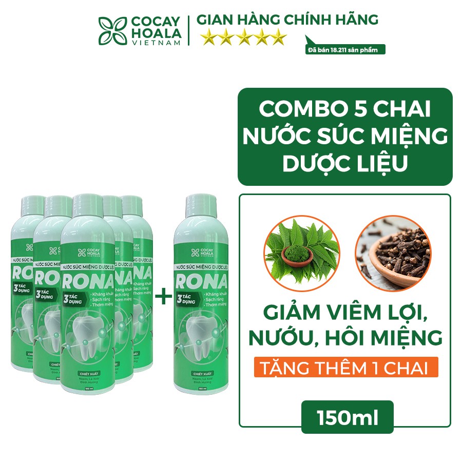 [Mua 5 tặng 1] Nước súc miệng dược liệu R.o.n.a CoCayHoaLa-Khử mùi-Sạch bay hôi miệng- Chặn ngay nhiệt miệng-150ml