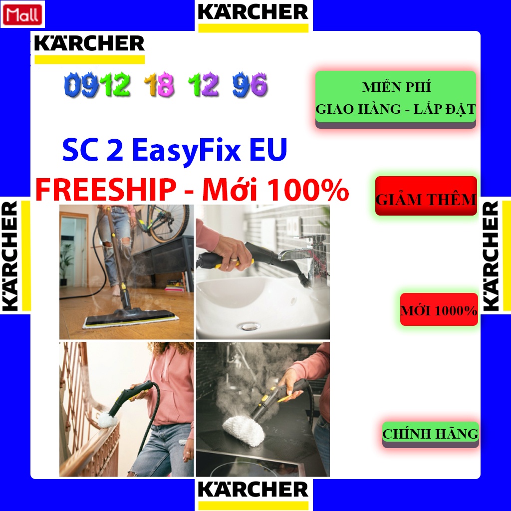 [Karcher SC2 EasyFix] Máy làm sạch bằng hơi nước Karcher SC 2 EasyFix EU, Bảo hành chính hãng 12 tháng.