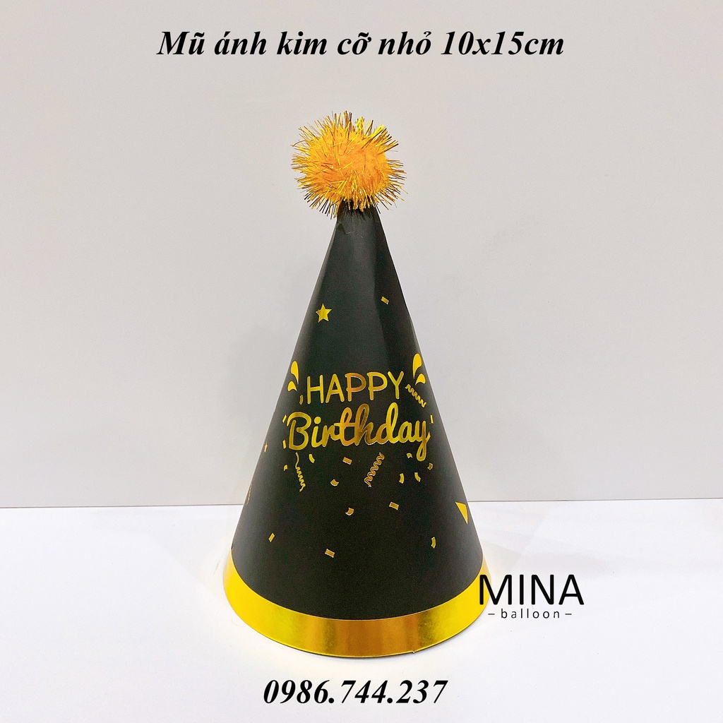 Mũ sinh nhật ánh kim quả bông cỡ nhỏ 11x17cm