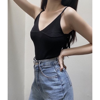 Áo len dệt kim 2 dây dáng lửng