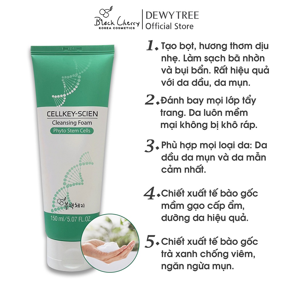 [Mã BMINC50] Sữa Rửa Mặt Tế Bào Gốc Làm Sạch Sâu Dưỡng Ẩm Trắng Da Cellkey-Scien Cleansing Foam Phyto Stem Cells 150ml