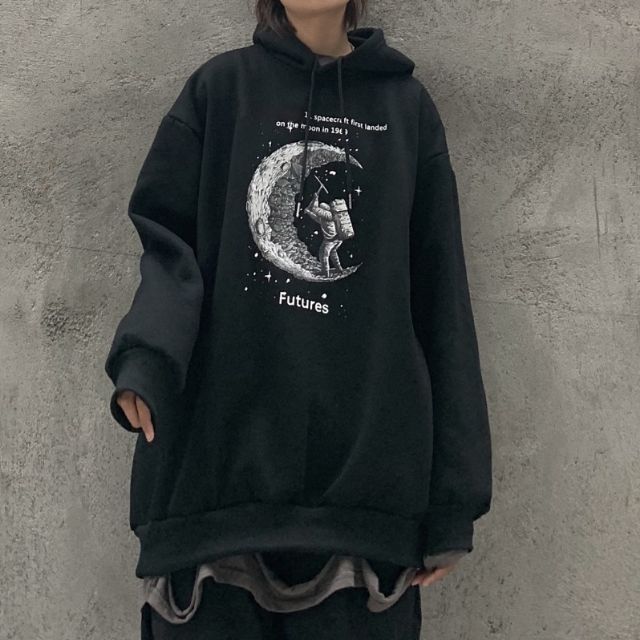 (Sẵn) Áo hoodie ulzzang nam nữ đen mặt trăng 🌙 FREESHIP 💚 Áo nỉ lót bông dáng rộng 💚 | BigBuy360 - bigbuy360.vn