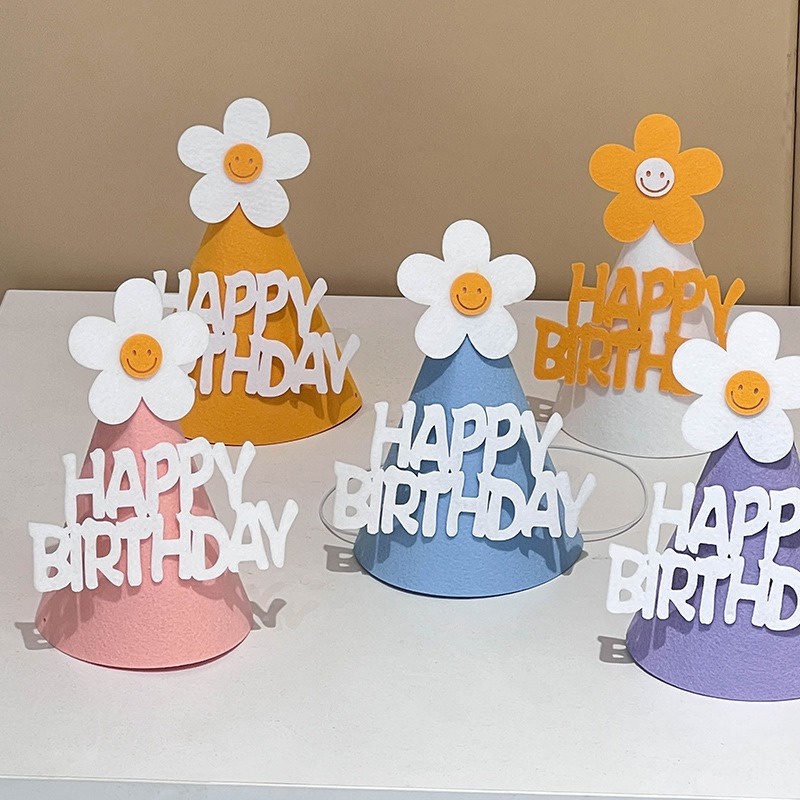 Nón sinh nhật vải nỉ hoa cúc phong cách Hàn Quốc cho bé hoặc người lớn, phụ kiện xinh xắn trendy tiệc và chụp ảnh