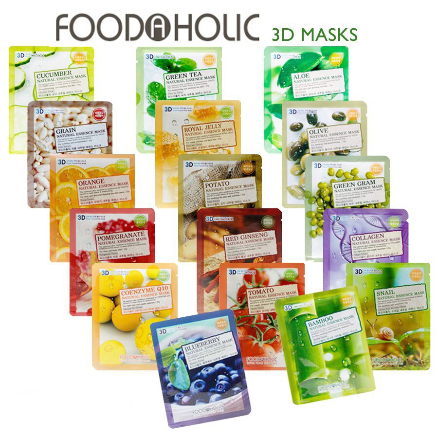 Mặt nạ 3D Foodaholic Hàn Quốc Chính Hãng Có sẵn Sâm , Lô Hội , Lựu, Việt Quất , Collagen