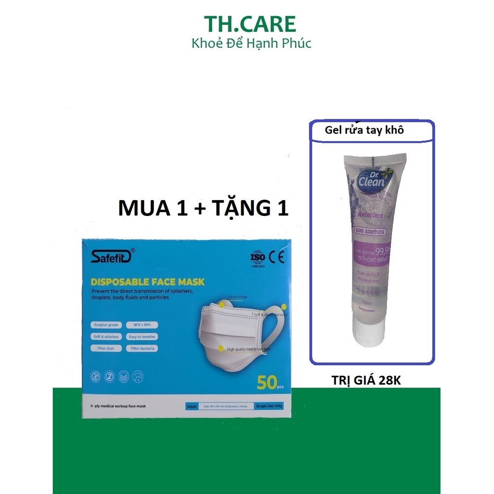 Khẩu trang y tế 4 lớp giấy kháng khuẩn Safefit hộp 50 cái