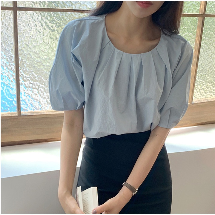 SUXI Áo Thun Tay Ngắn Cổ Tròn Màu Sắc Đơn Giản Phong Cách Hàn Quốc Cho Nữ