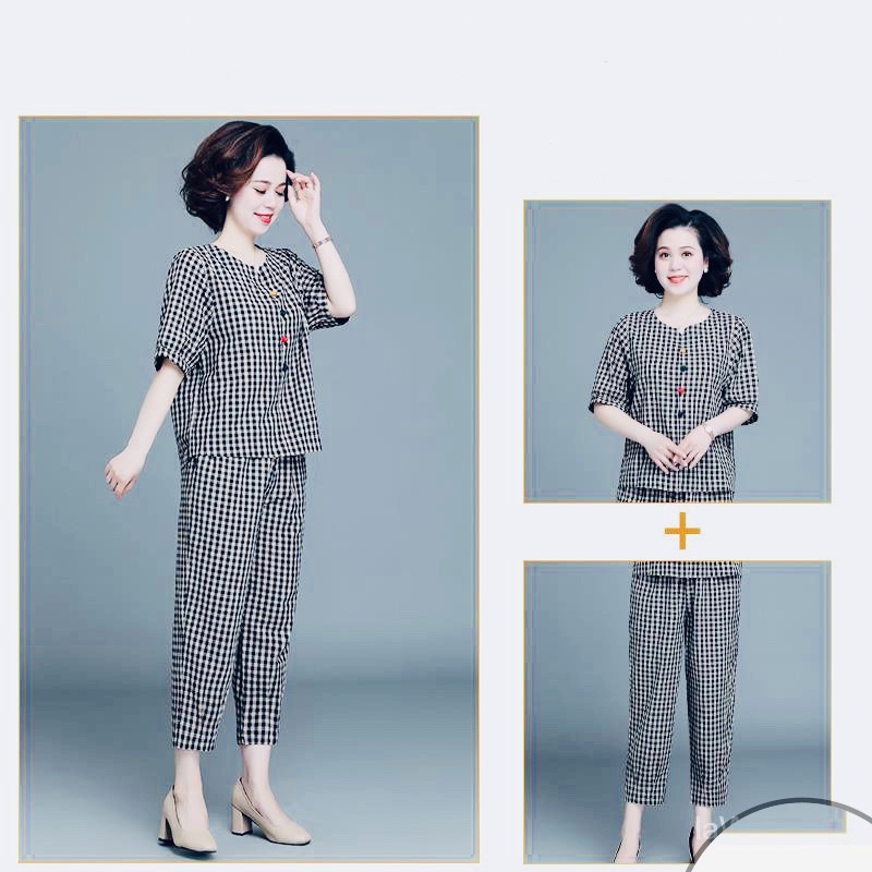Đồ bộ trung niên nữ - Đồ bộ mặc nhà cao cấp chất vải mịn co giãn, thấm hút mồ hôi