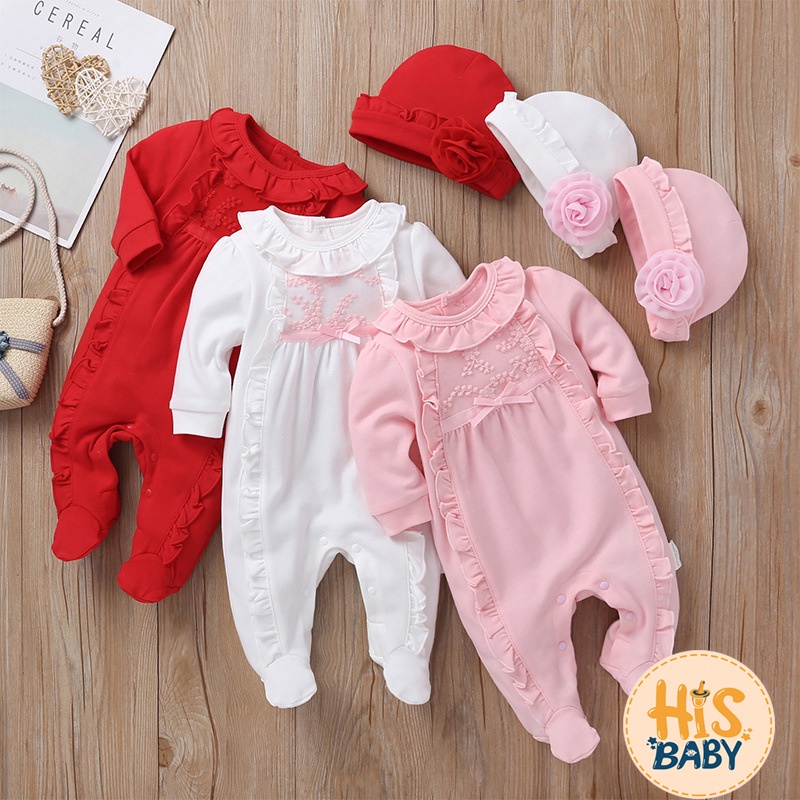 Jumpsuit Kèm Mũ Nhập Khẩu 3 Màu Xinh Xắn Cho Bé Gái 0-8 Tháng Tuổi