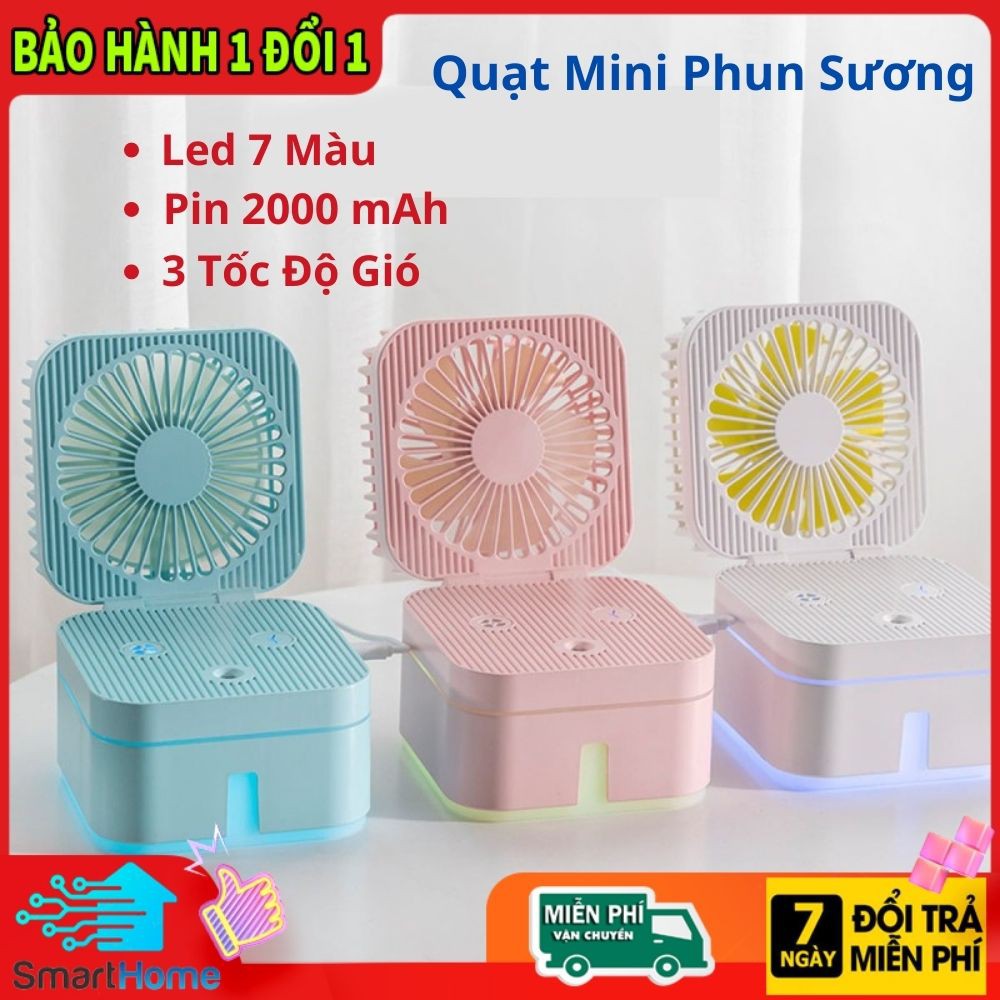 Quạt Mini Phun Sương Để Bàn Gấp Gọn Magic Cube 3 Chế Độ Mát, Đèn Ngủ Siêu Tiện Dụng, Tự Động Tạo Ẩm Trong 3H Cao Cấp