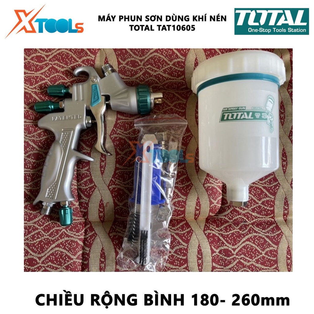 MÁY PHUN SƠN DÙNG KHÍ NÉN TOTAL TAT10605, súng phun sơn dùng khí nén 1.3mm, dung tích bình 600cc, áp suất 2bar