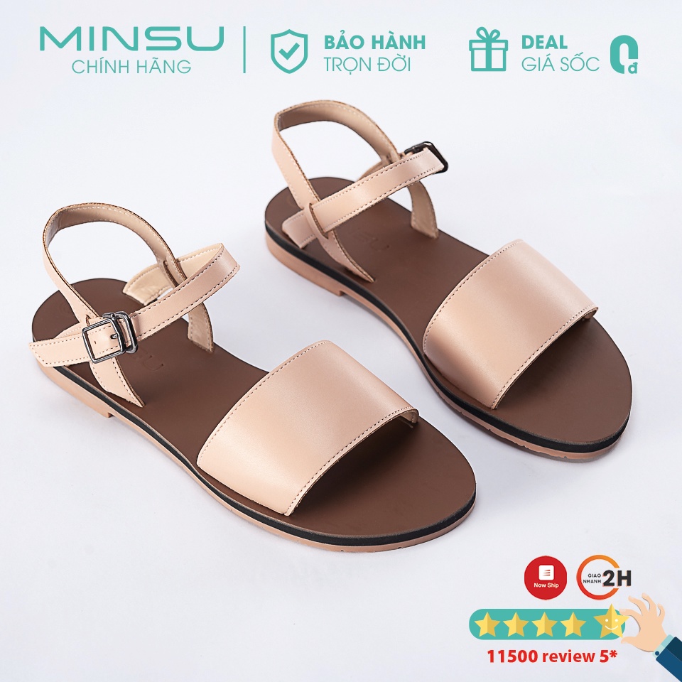 Giày Sandal Nữ Đế Bằng Quai Ngang Bản Lớn MINSU M8513 Basic Phong Cách Hàn Quốc Phù Hợp Đi Học Đi chơi