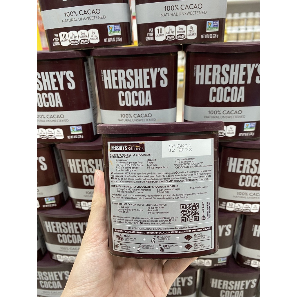 [HCM-USA]Bột Cacao Hershey's Cocoa Nguyên Chất Hộp 226g-Hàng Mỹ (GỐC USA)-3 MIỀN FOOD VINA