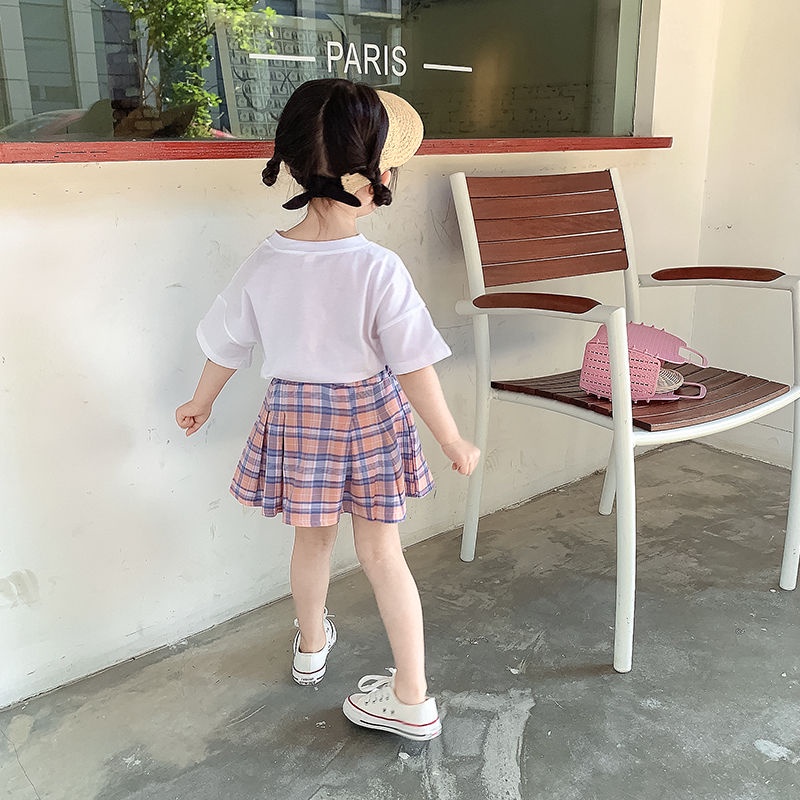 Set Áo Thun cotton Ngắn Tay + Chân Váy Xếp Ly Công Chúa Thời Trang Mùa Hè Mới Cho Bé Gái