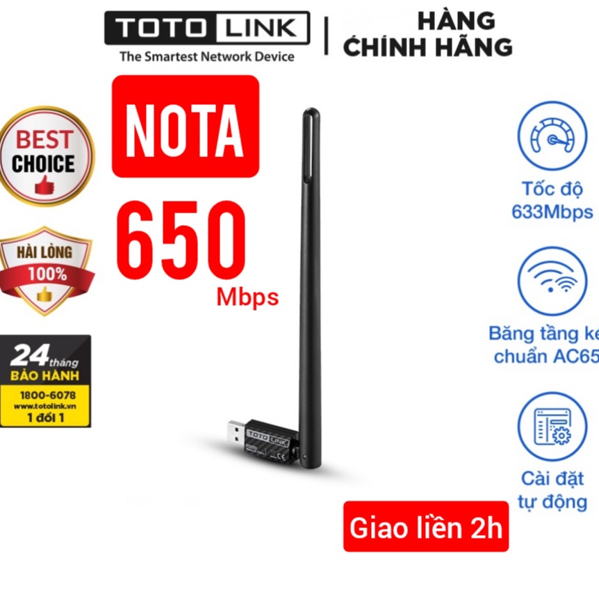 USB WiFi 5G Totolink 650 Mbps A650UA nâng cấp WiFi lên 5Ghz , anten dài hút wifi xa hơn, ổn định hơn loại nhỏ