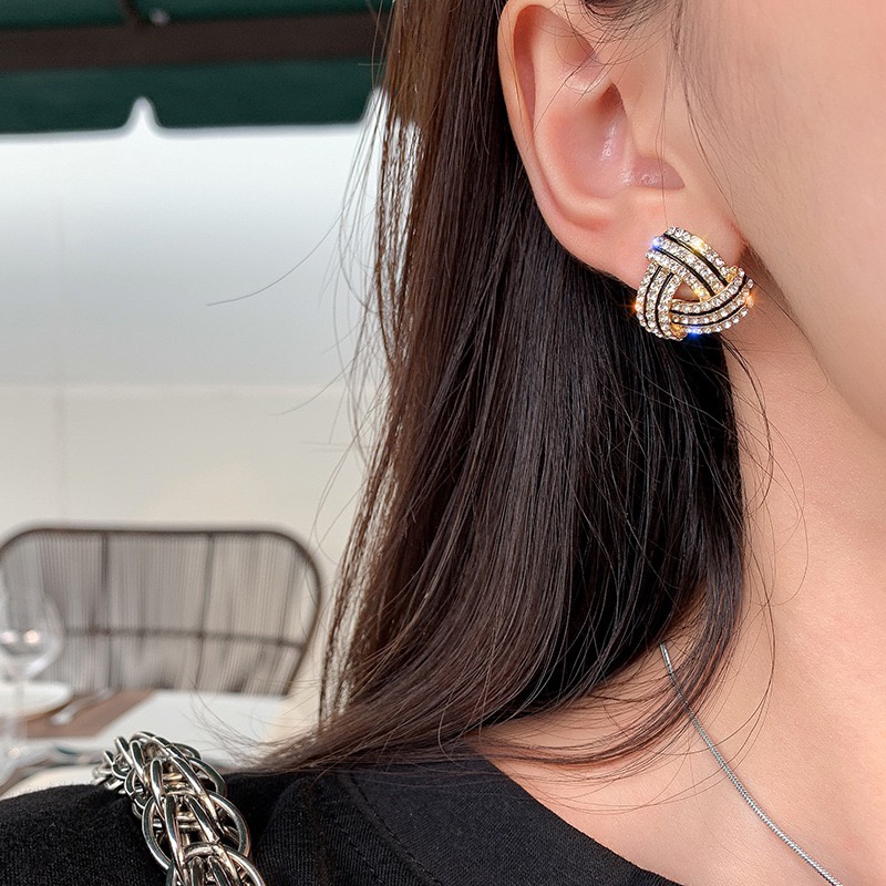 Bông Tai Mạ Bạc 925 Hình Tam Giác Đính Đá Zircon Thời Trang Hàn Quốc