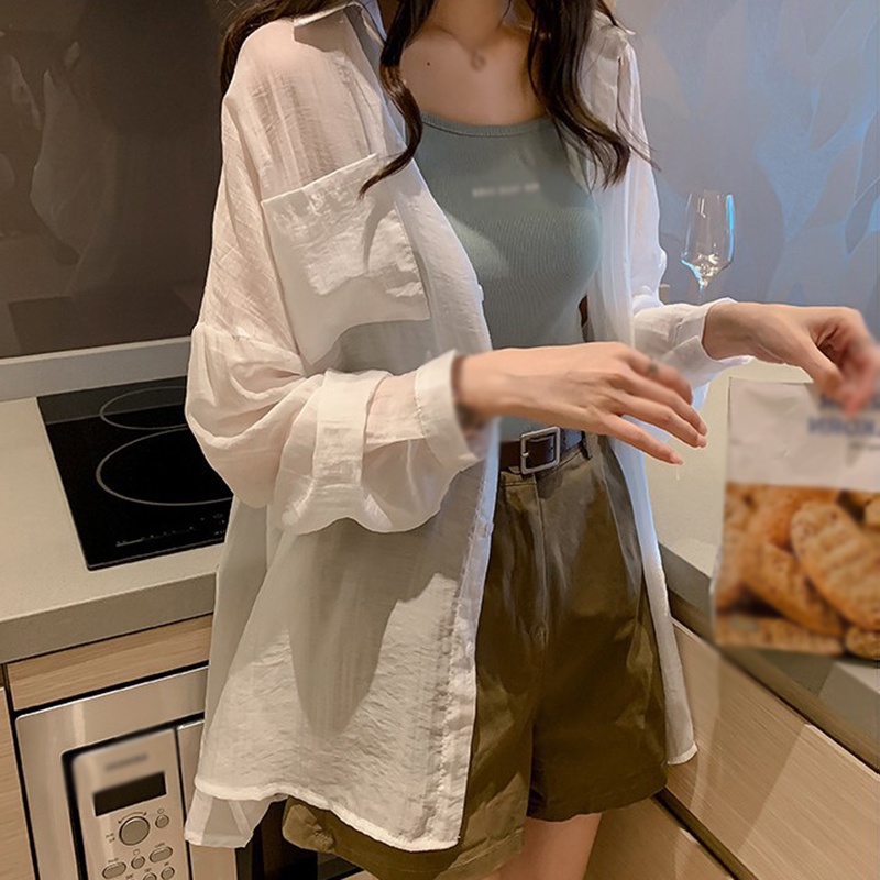 Áo sơ mi tay dài phối nút thiết kế oversized cho phái nữ